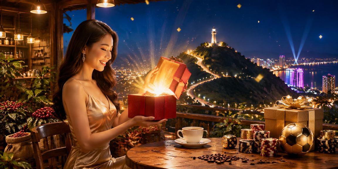 Người dùng Vũng Tàu thưởng thức cà phê và kiểm tra ưu đãi giải trí casino trực tuyến